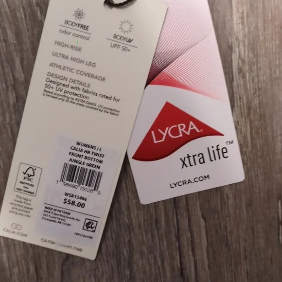 Calia Jungle Green Hi Rise Twist Front Swim Bottoms Size Large - Picture 2 of 5